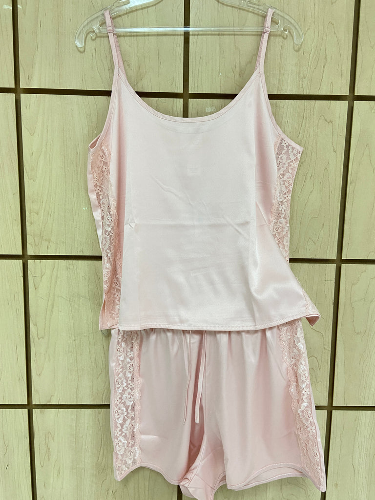 Satin pajama set with free lace on the sides