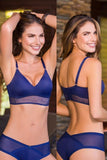 Wireless bra with extra wide base and back with lace all around