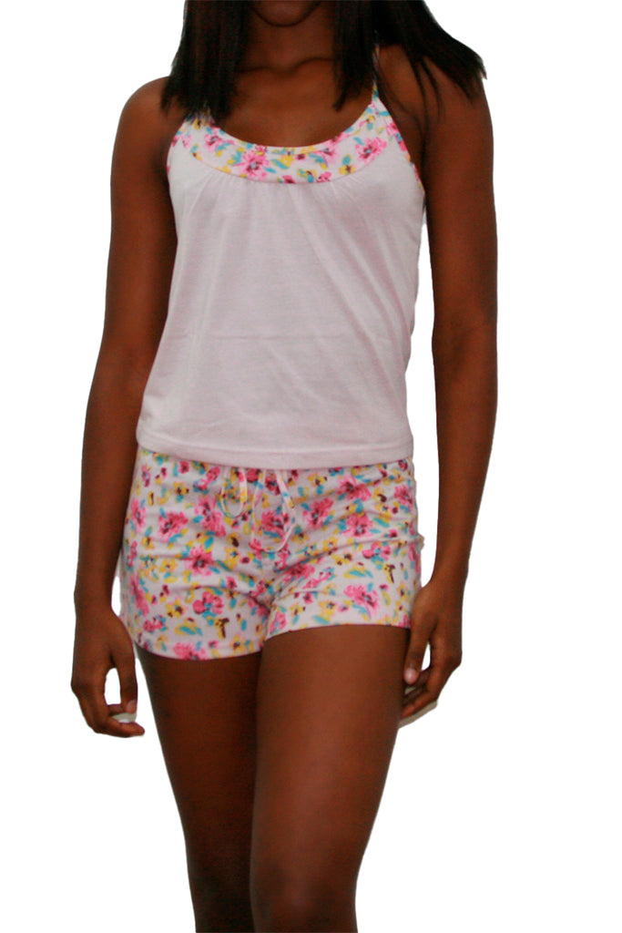 Cotton pajama set top with straps and shorts with print